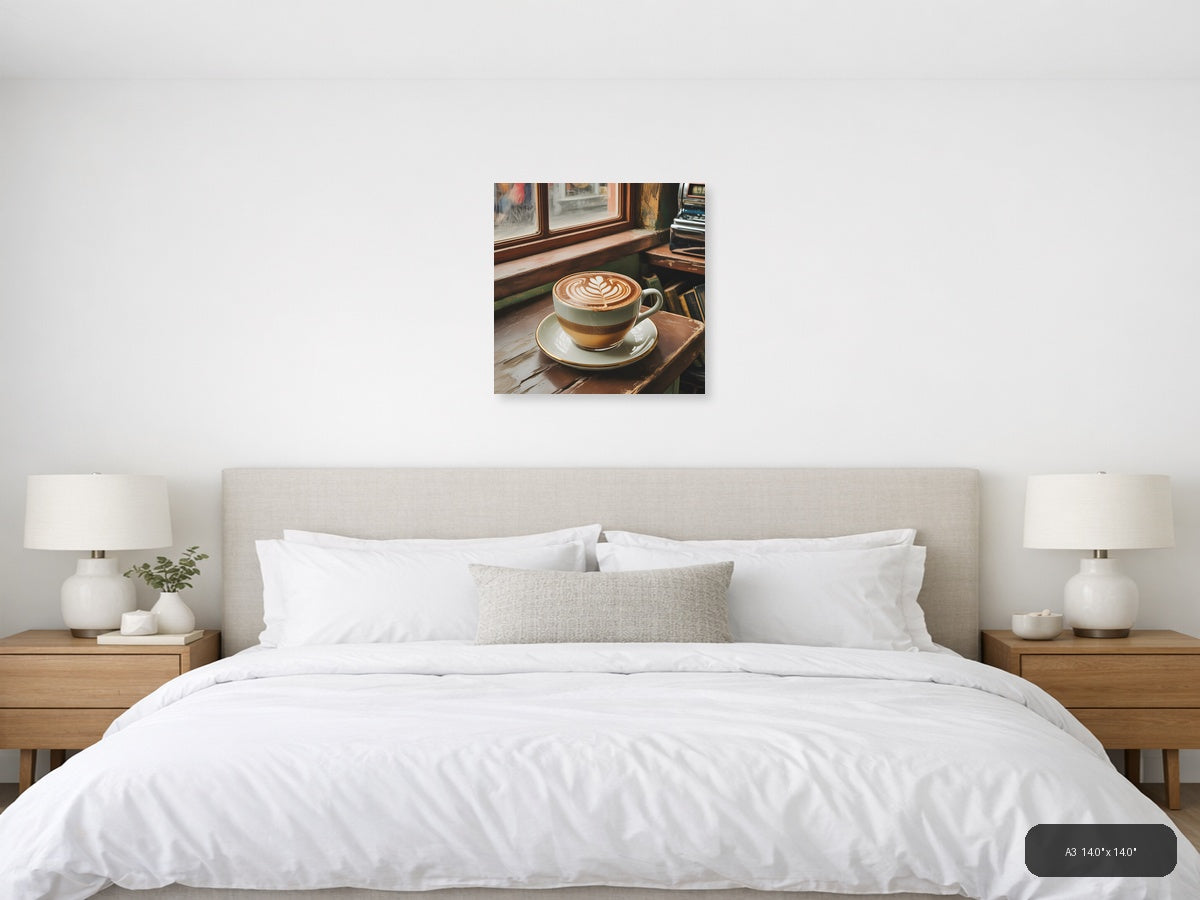Vintage Coffee Latte Art by Window Wall Art — A3 / Bedroom