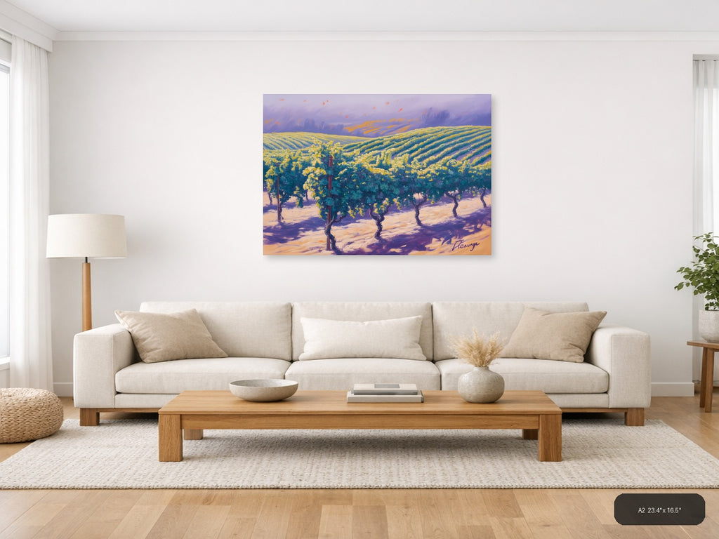 Vineyard Landscape Purple Sky Abstract Wall Art — A2 / Living Room