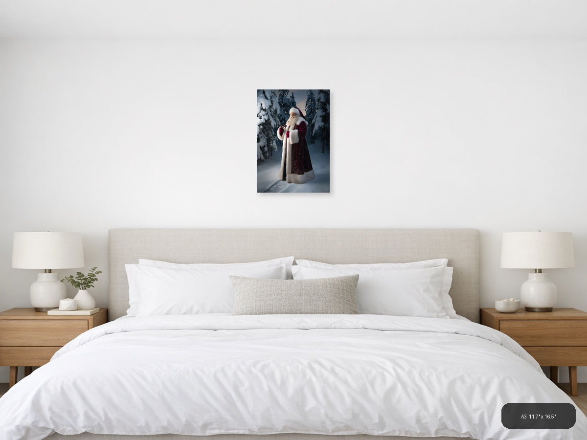 Santa in Snowy Forest Portrait Photography Wall Art — A3 / Bedroom