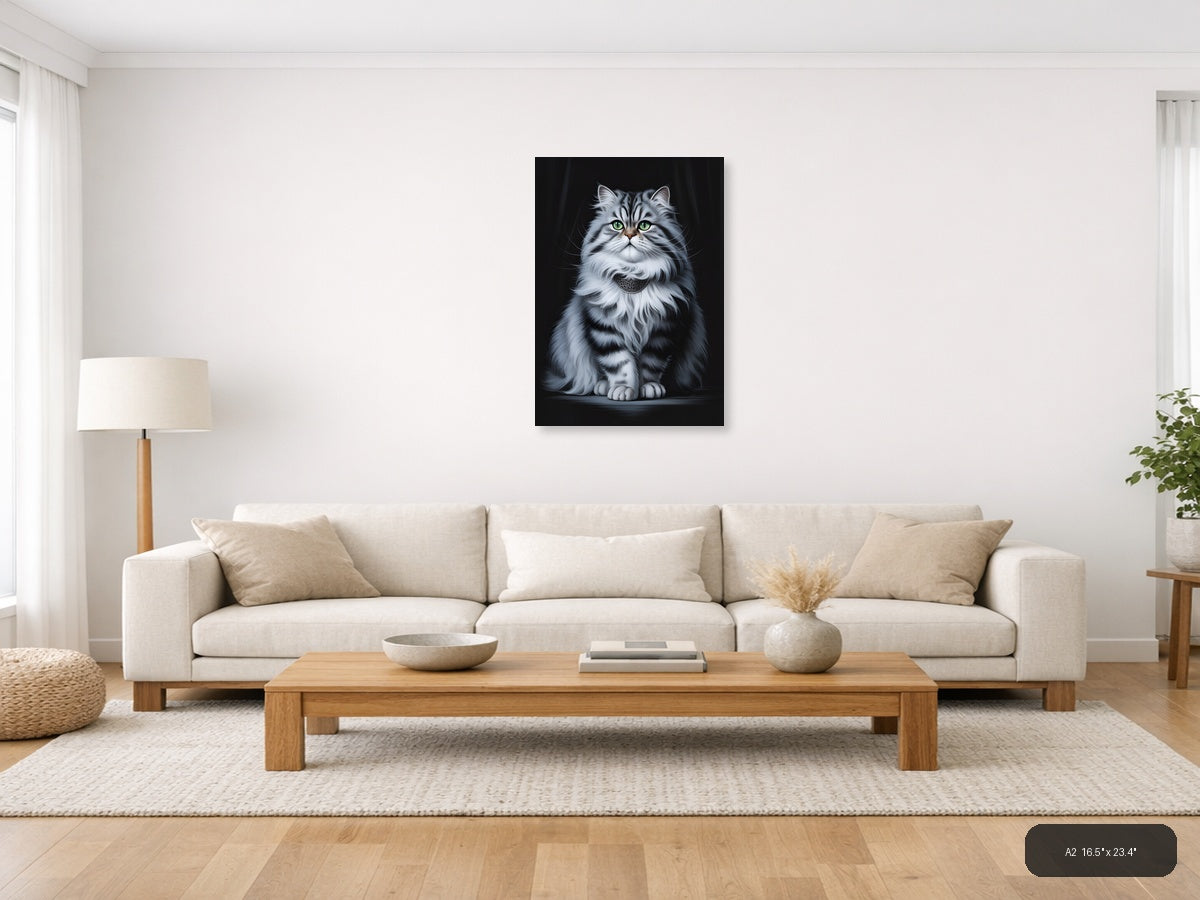 Majestic Grey Tabby Cat with Green Eyes Photography Wall Art — A2 / Living Room