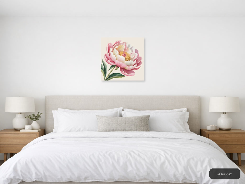Pink Peony Watercolor Flower Wall Art — A3 / Bedroom