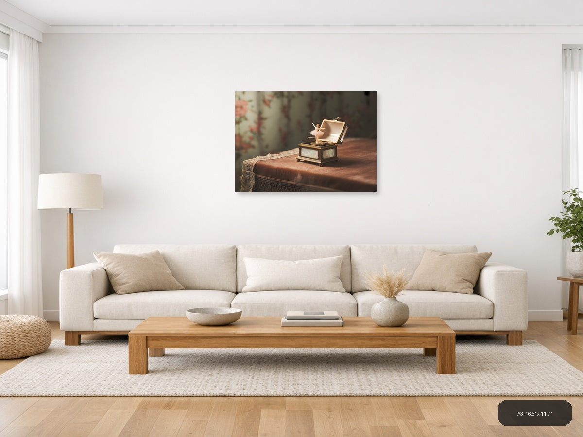 Vintage Music Box Ballerina Nostalgic Wall Art — A3 / Living Room