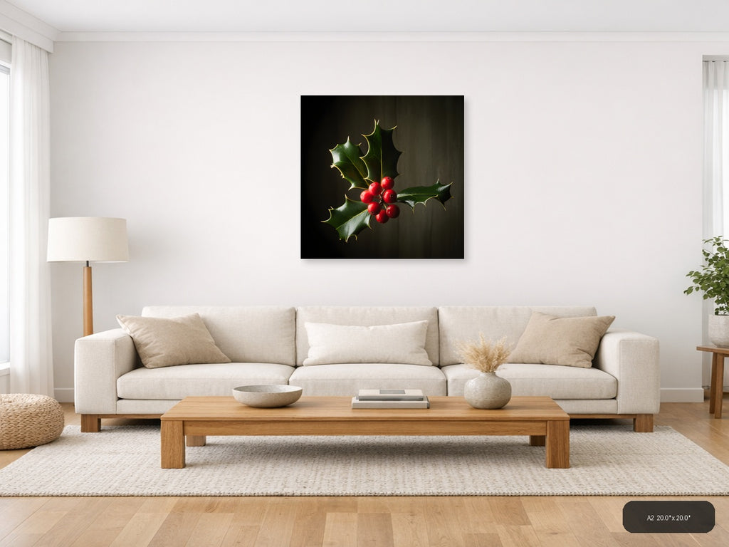 Holly Berries & Leaves Fine Art Photography Wall Art — A2 / Living Room