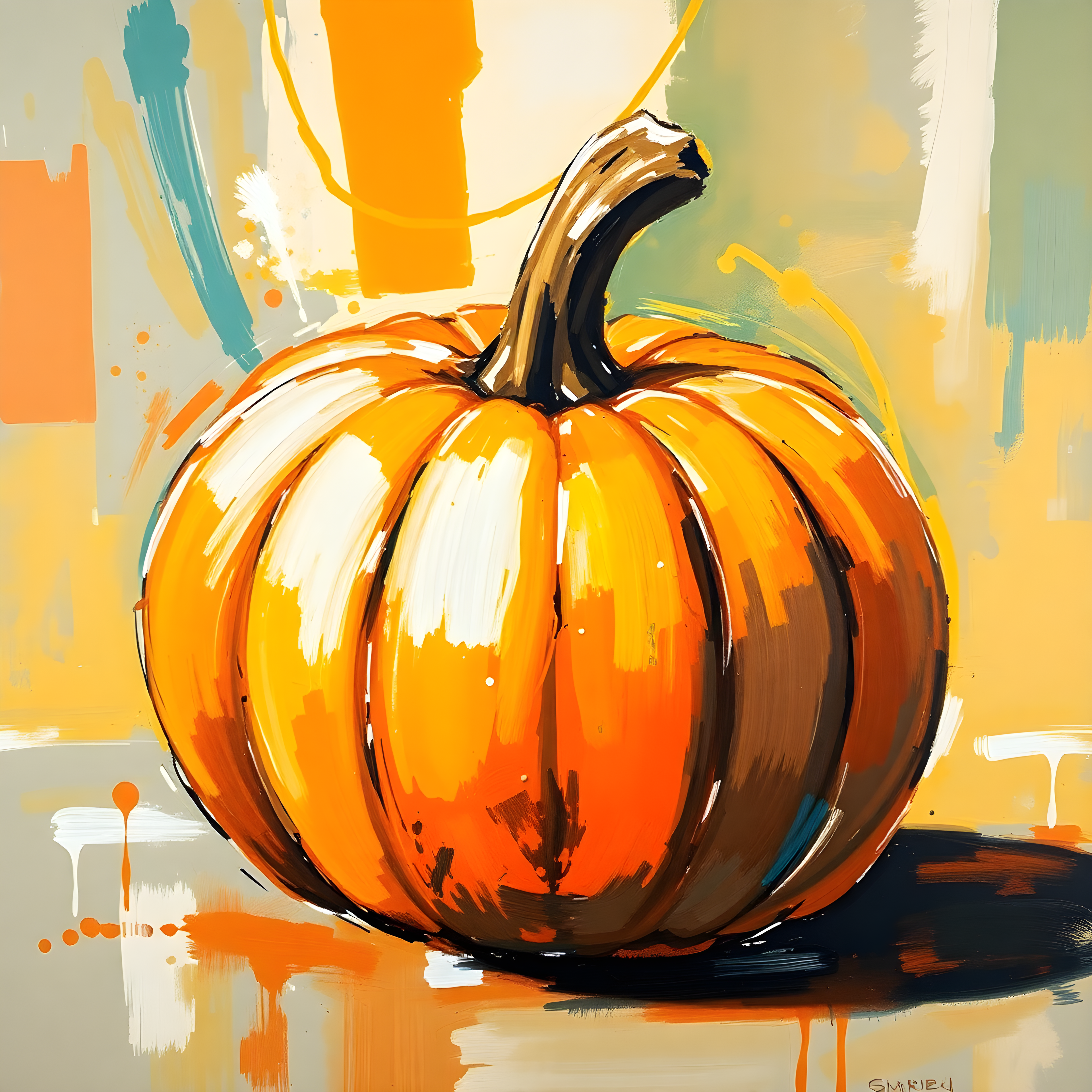 Abstract Orange Pumpkin Modern Painting Wall Art