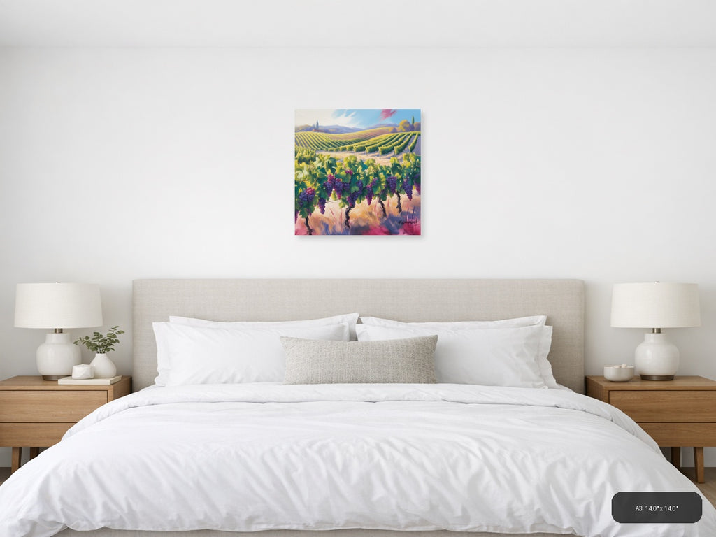 Purple Grapes Vineyard Landscape Abstract Wall Art — A3 / Bedroom