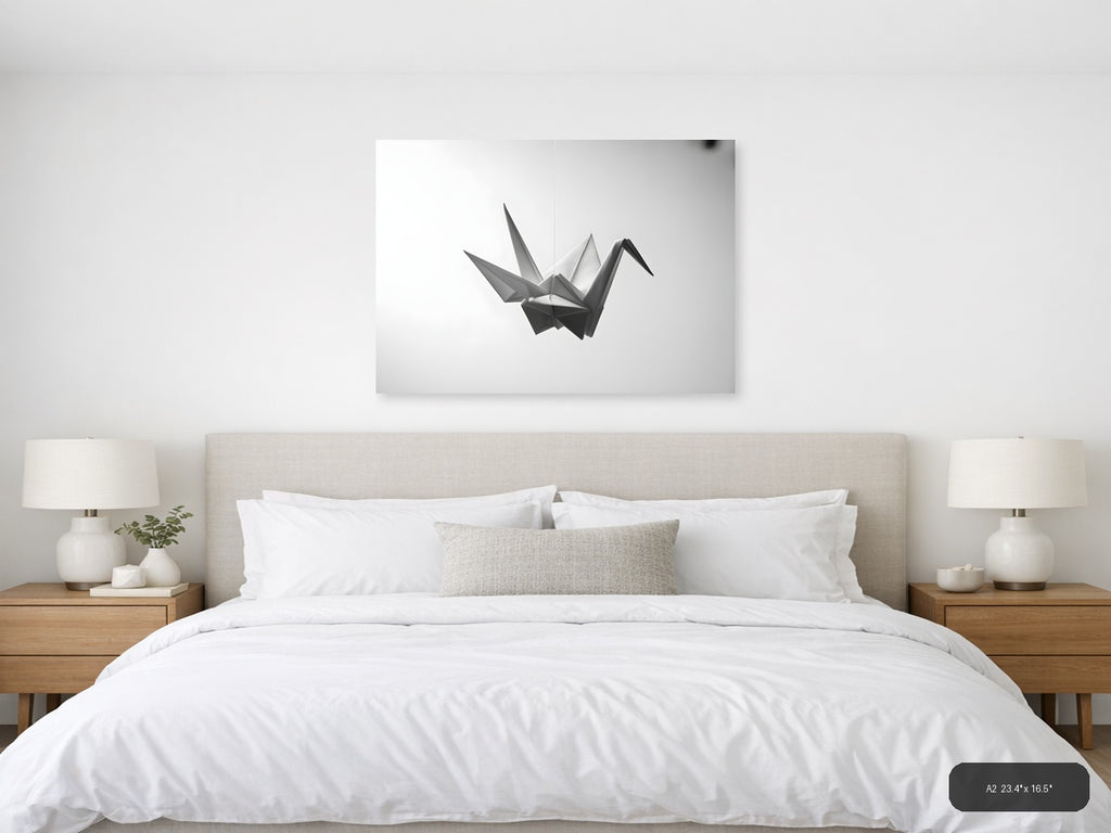 Minimalist Paper Crane Geometric Sculpture Wall Art — A2 / Bedroom