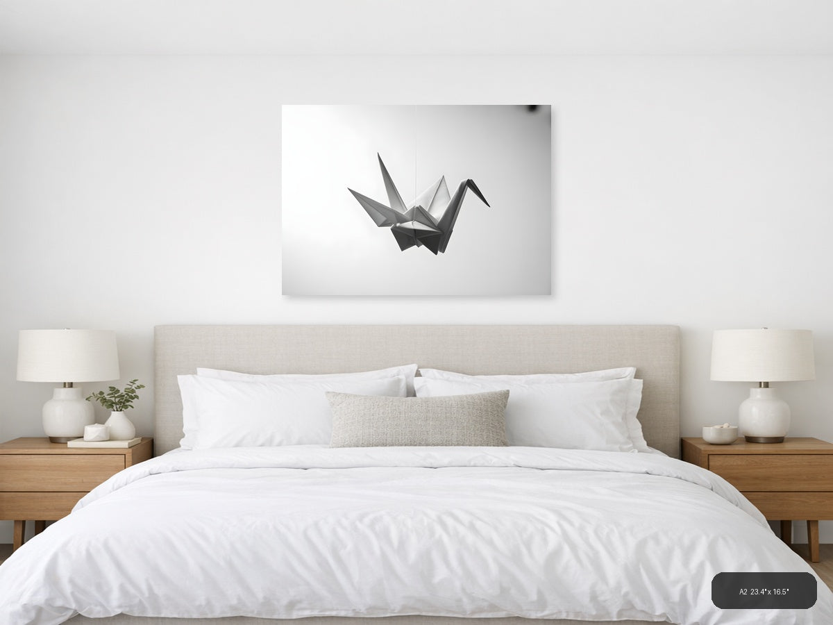 Minimalist Paper Crane Geometric Sculpture Wall Art — A2 / Bedroom