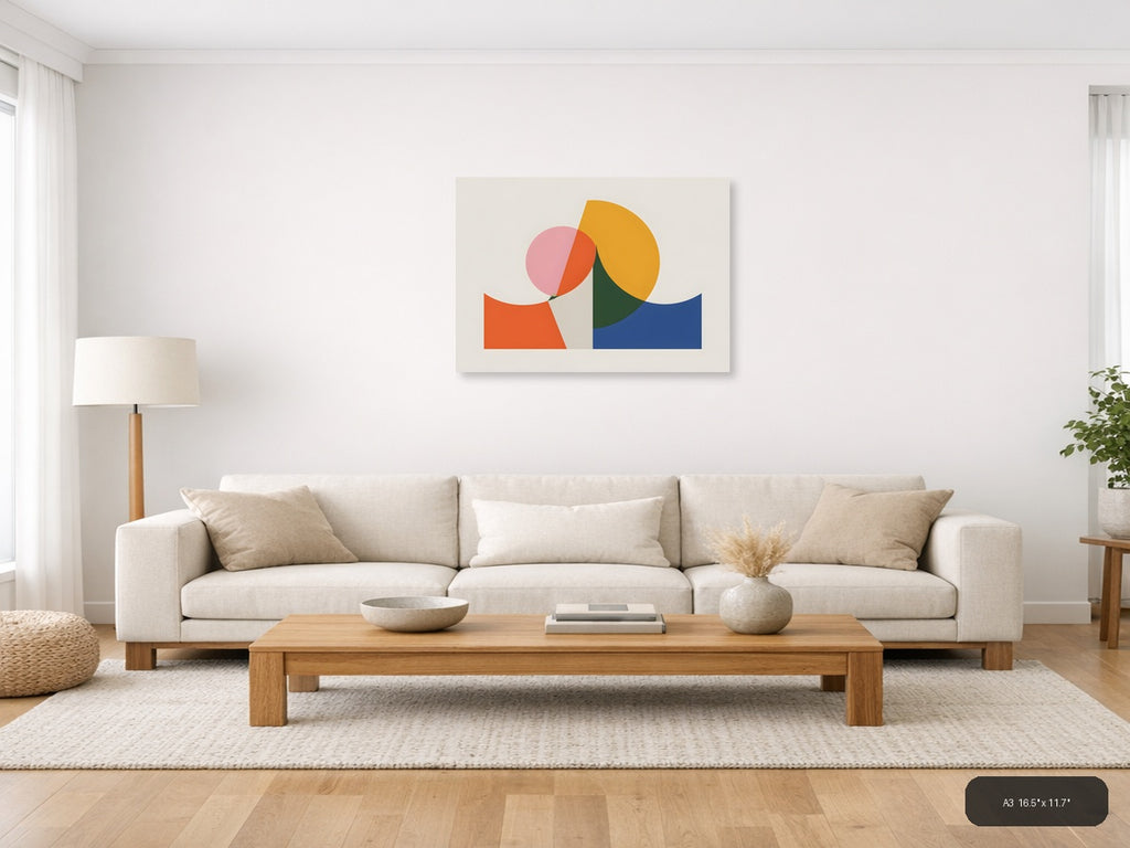 Minimalist Geometric Shapes Abstract Landscape Wall Art — A3 / Living Room