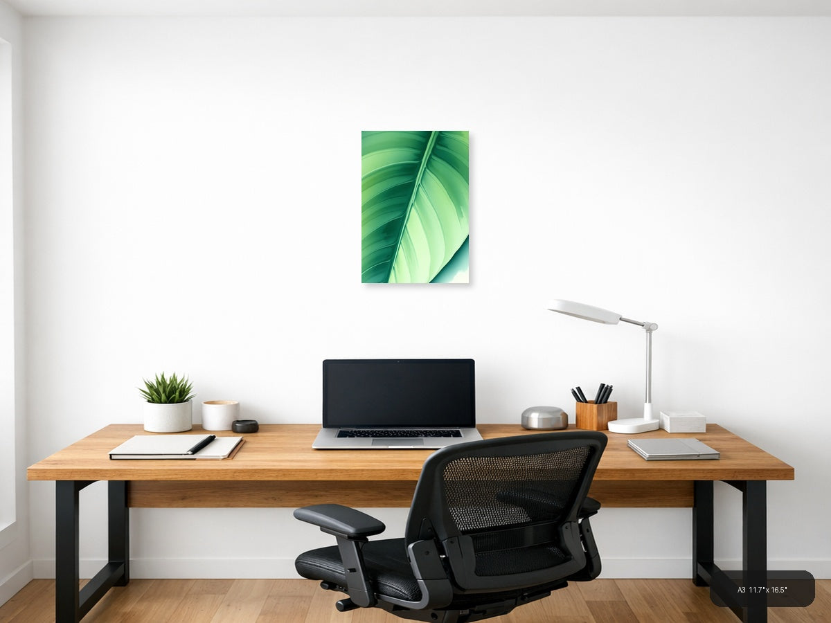 Green Leaf Watercolor Abstract Wall Art — A3 / Office