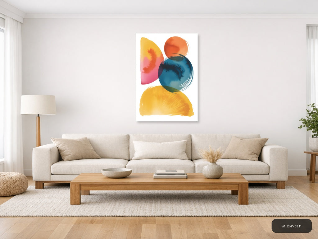 Colorful Abstract Watercolor Circles & Shapes Wall Art — A1 / Living Room