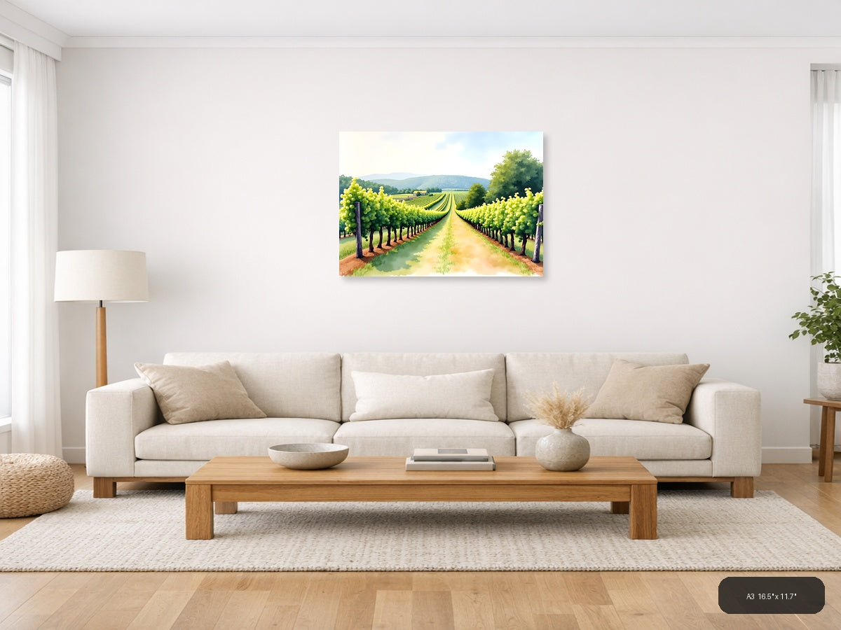 Vineyard Path Watercolor Landscape Wall Art — A3 / Living Room