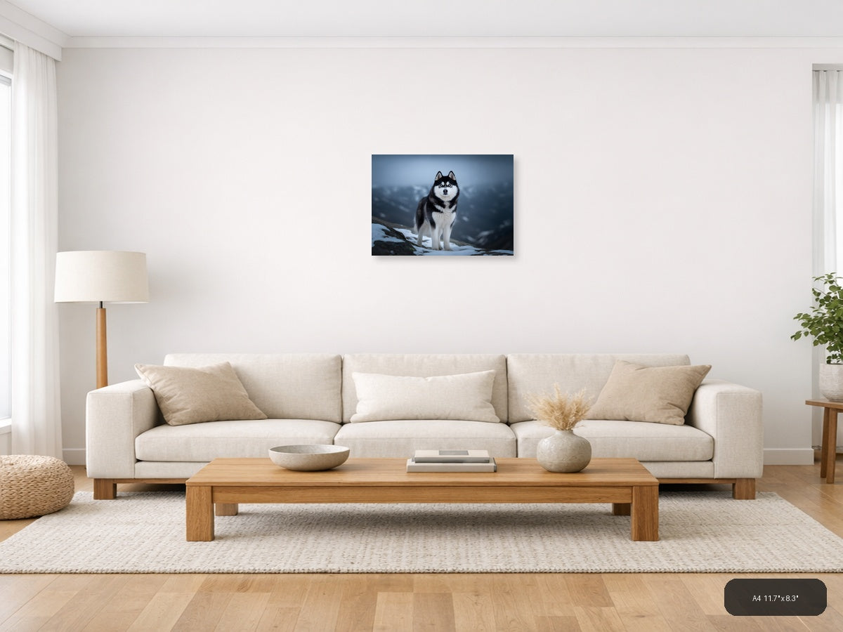 Husky in Mountain Snow Storm - Wildlife Photography Wall Art — A4 / Living Room
