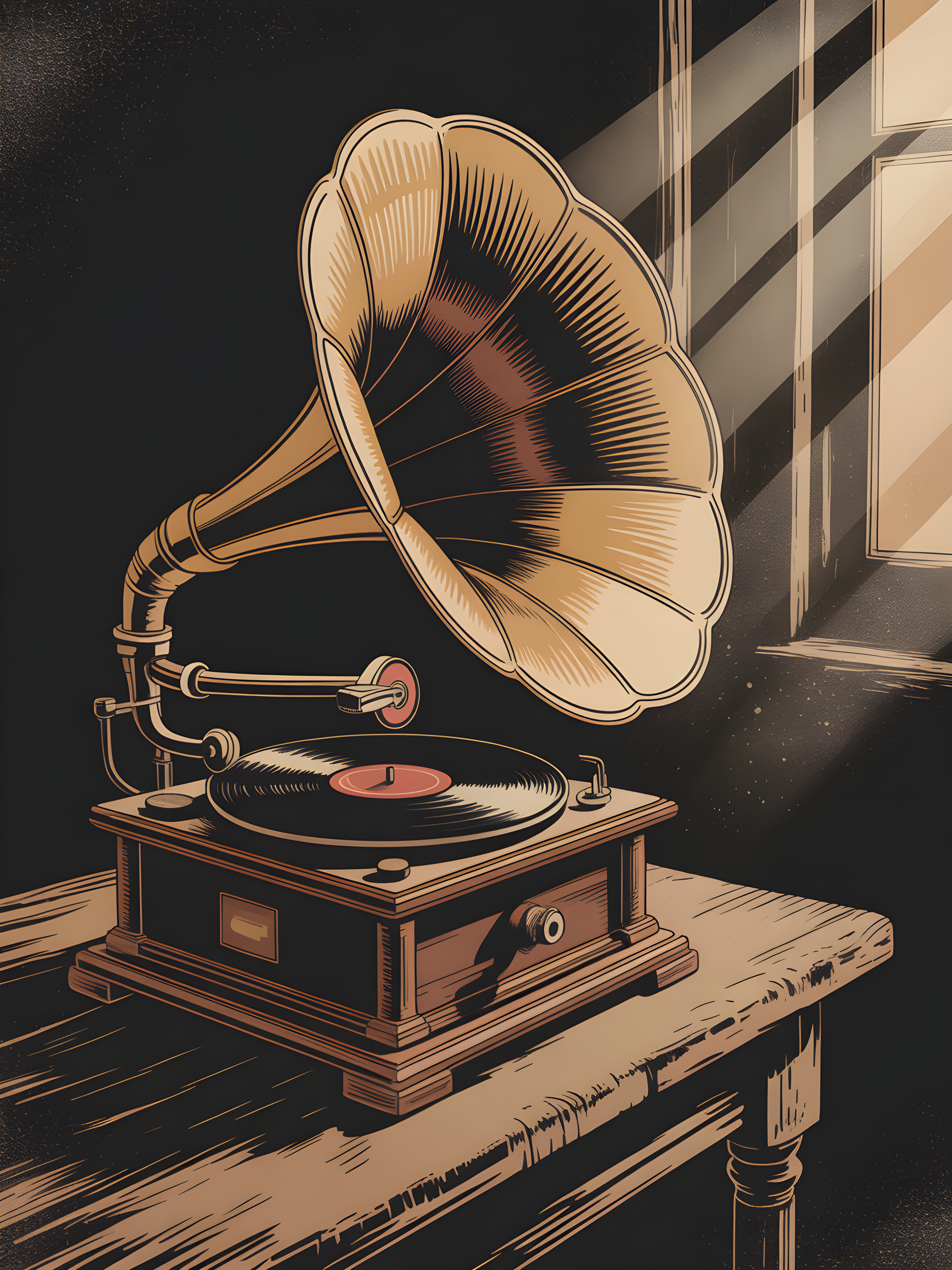 Vintage Gramophone Record Player Wall Art