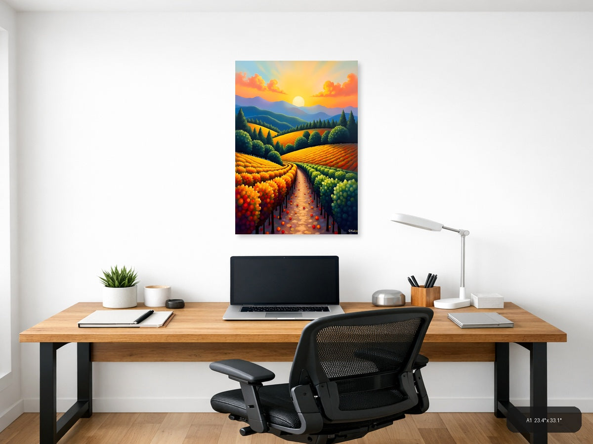 Sunset Vineyard Landscape Abstract Wall Art — A1 / Office
