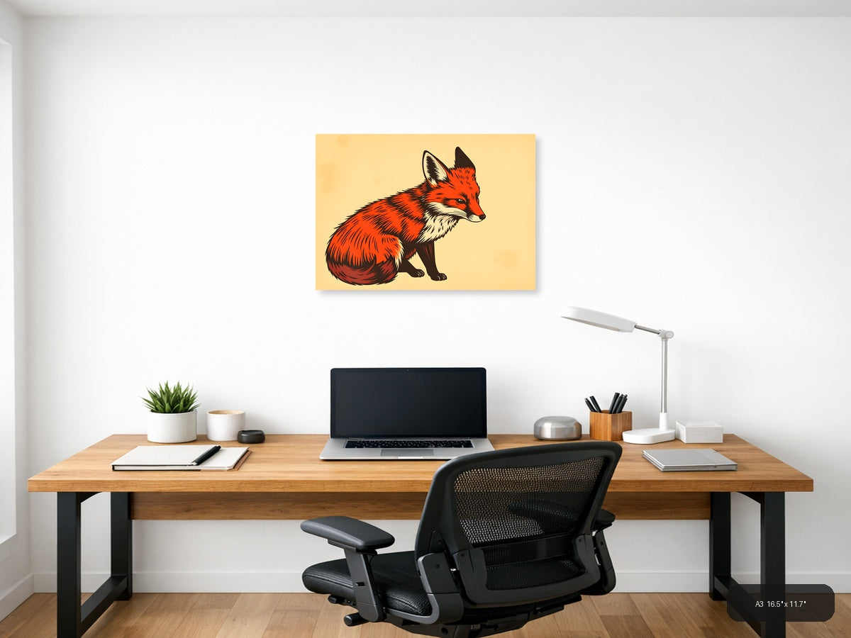 Red Fox Vintage Illustration Wall Art — A3 / Office