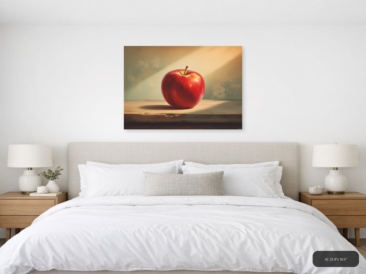 Vintage Red Apple Sunlit Still Life Wall Art — A2 / Bedroom
