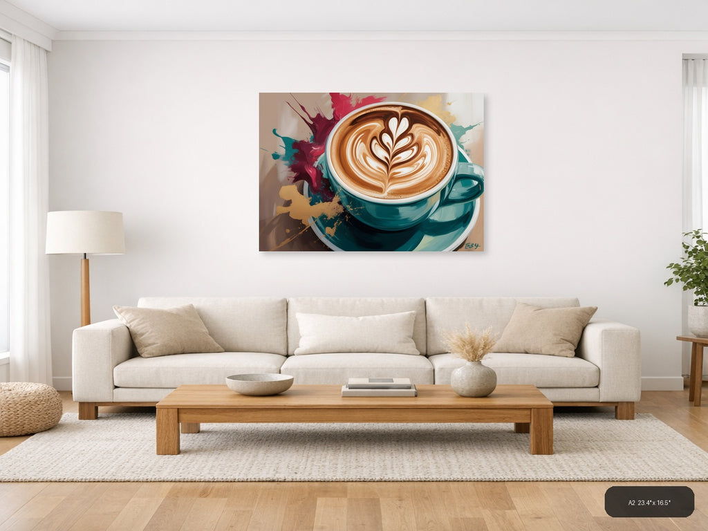 Abstract Coffee Cup Latte Art Splatter Wall Art — A2 / Living Room