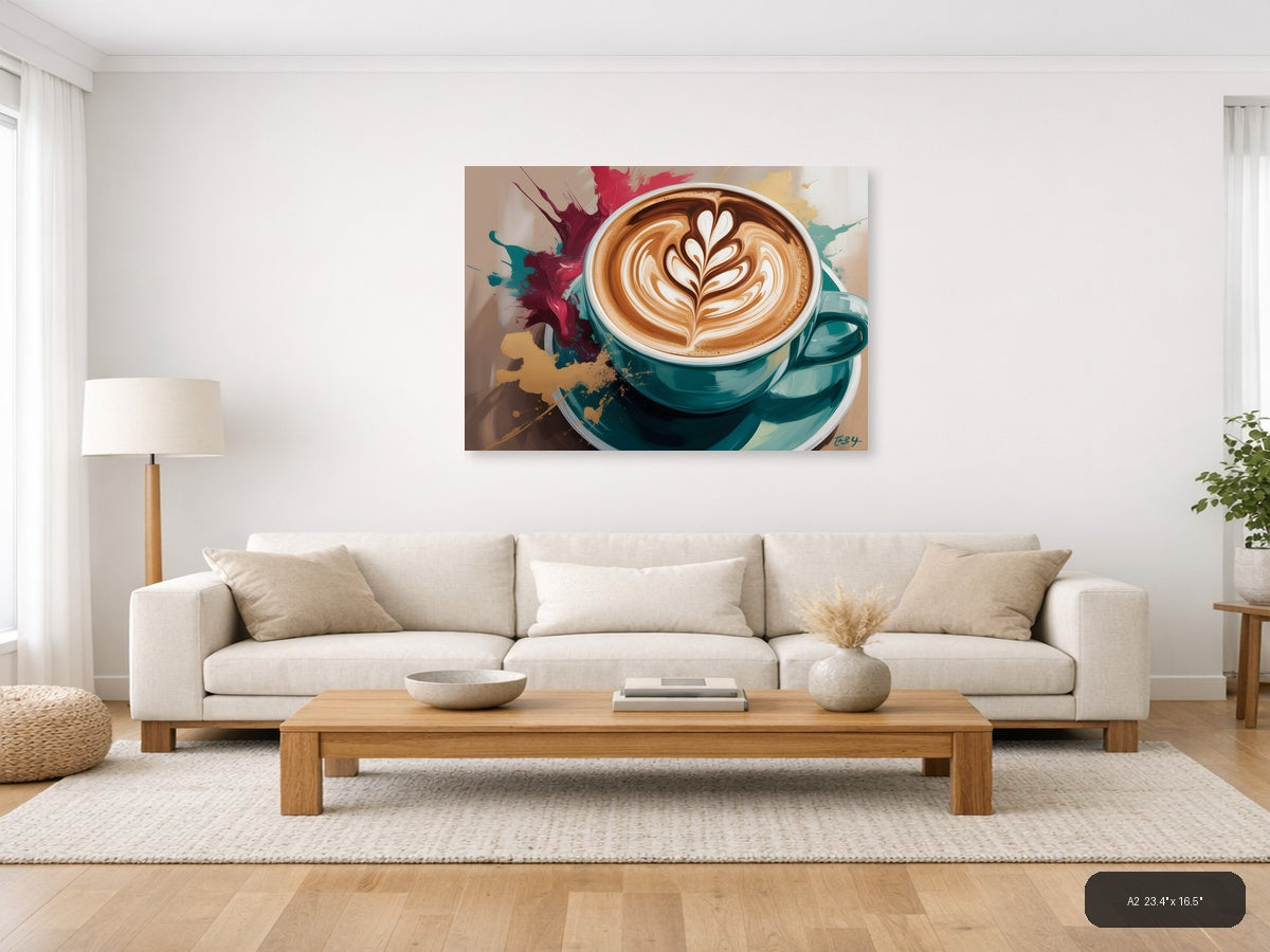 Abstract Coffee Cup Latte Art Splatter Wall Art — A2 / Living Room