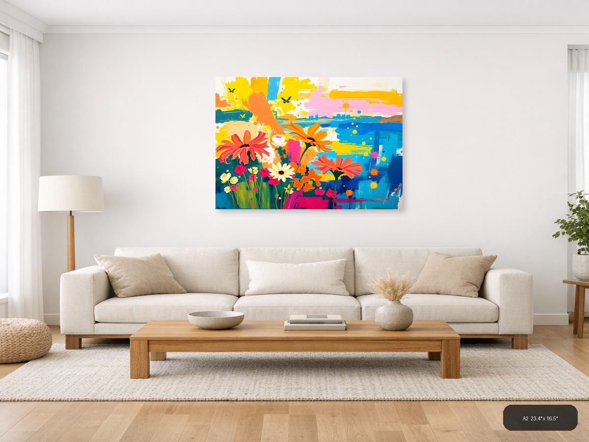 Vibrant Flower Garden Abstract Landscape Wall Art — A2 / Living Room