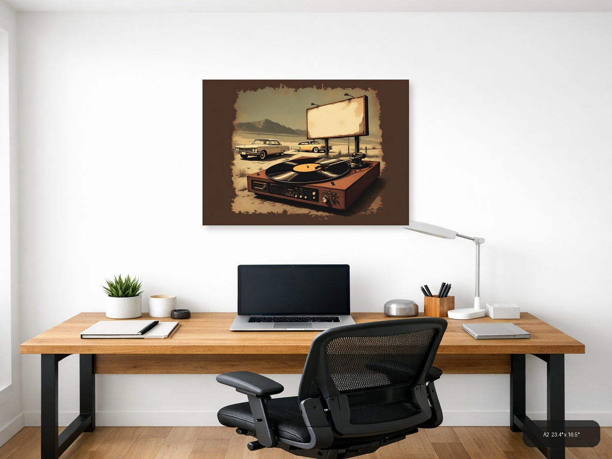 Vintage Drive-In Diner with Record Player Wall Art — A2 / Office