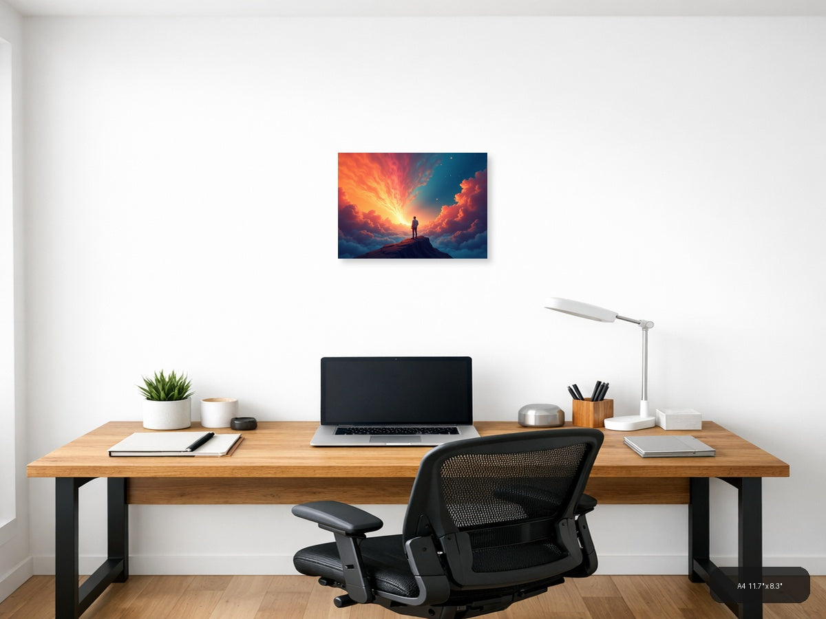 Sunset Sky Abstract Figure on Mountain Peak Wall Art — A4 / Office
