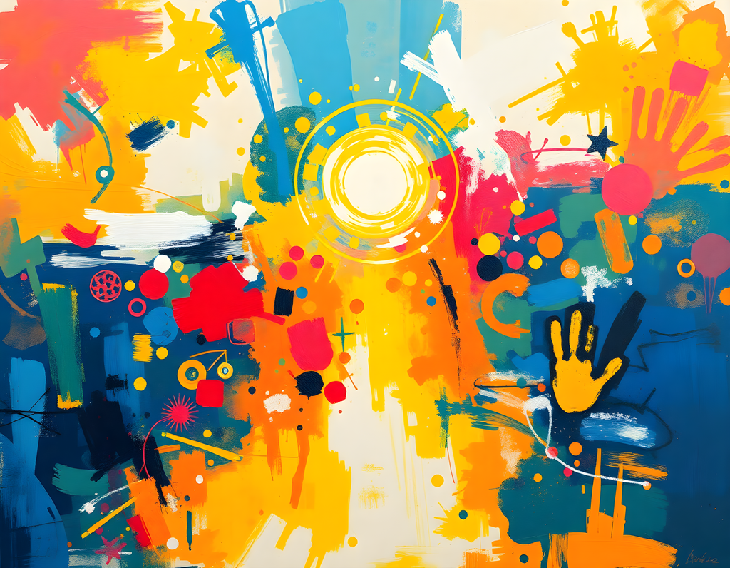 Vibrant Abstract Splatter Art with Yellow Circles Wall Art