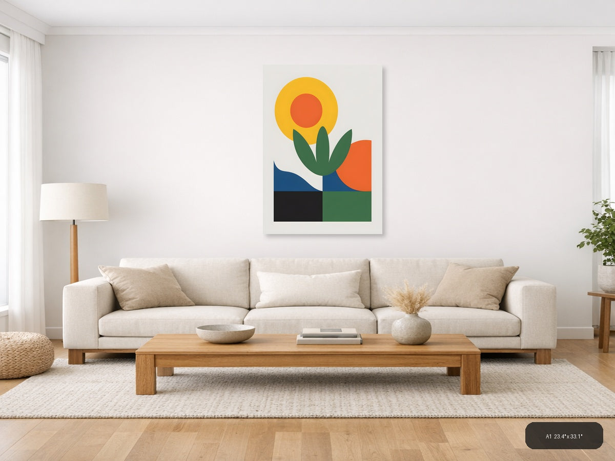 Minimalist Flower with Sun and Landscape Wall Art — A1 / Living Room