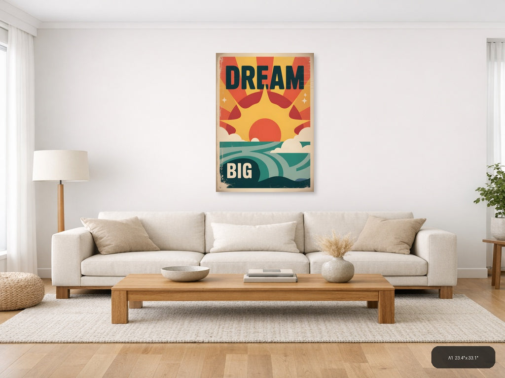 Dream Big Vintage Sunrise Motivational Wall Art — A1 / Living Room
