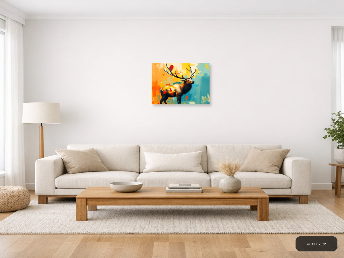Abstract Elk with Colorful Geometric Patterns Wall Art — A4 / Living Room
