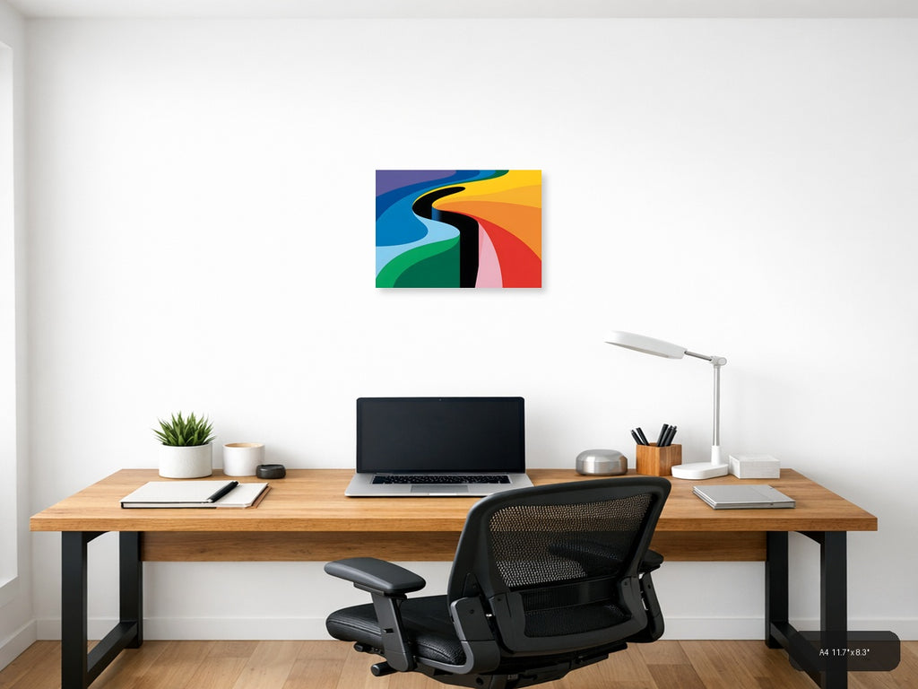 Colorful Abstract Waves Modern Photography Wall Art — A4 / Office