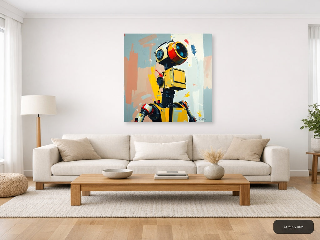 Abstract Yellow Robot Portrait Modern Wall Art — A1 / Living Room