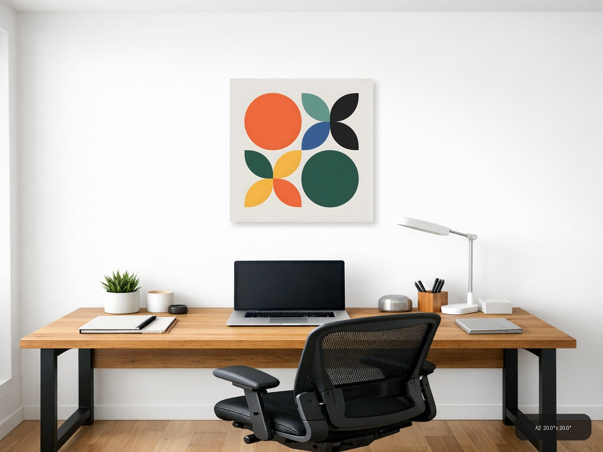 Minimalist Geometric Flower Shapes Colorful Wall Art — A2 / Office