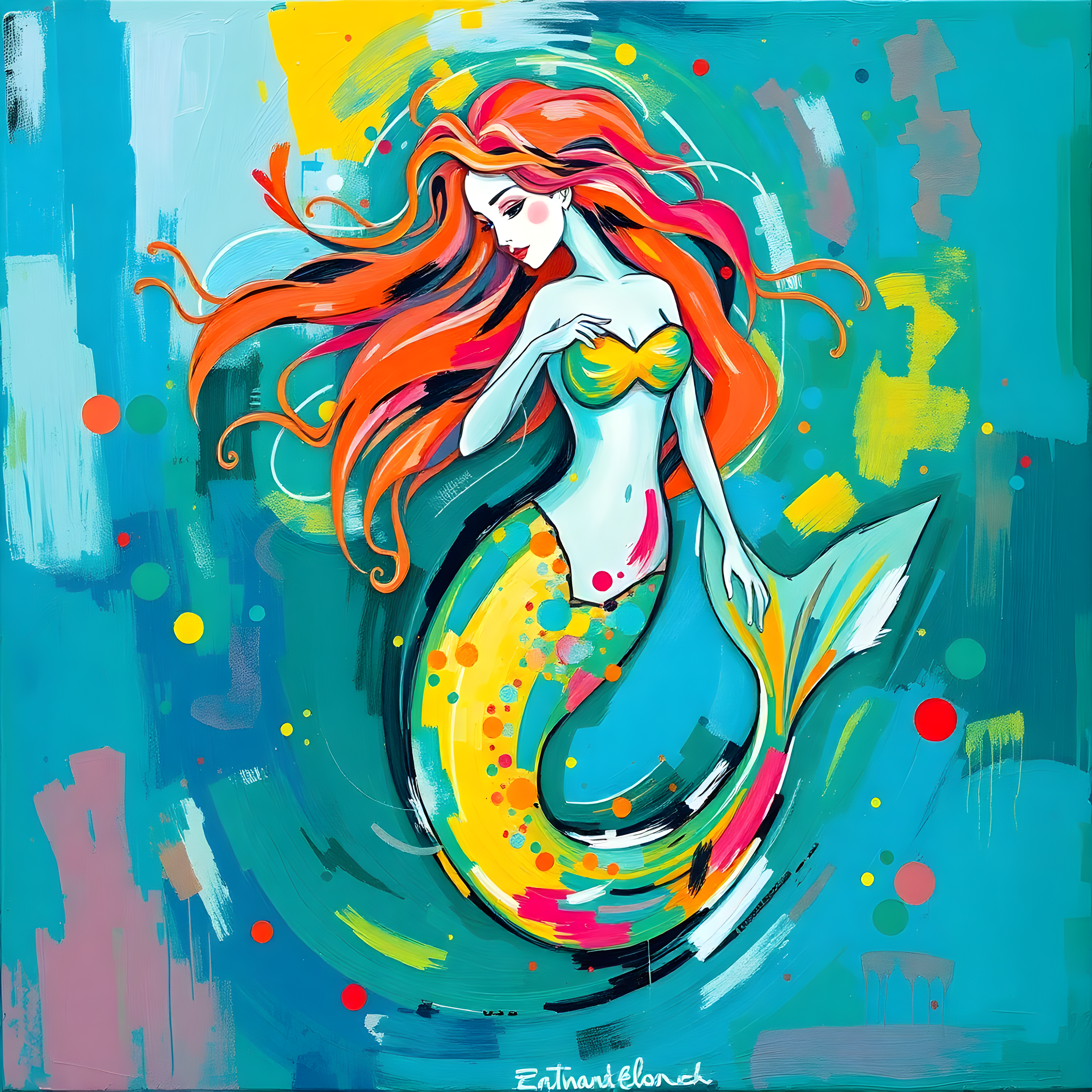 Colorful Mermaid Abstract Pop Art Wall Art