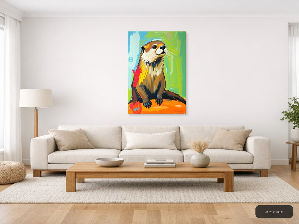 Colorful Abstract Otter Portrait Wall Art — A1 / Living Room