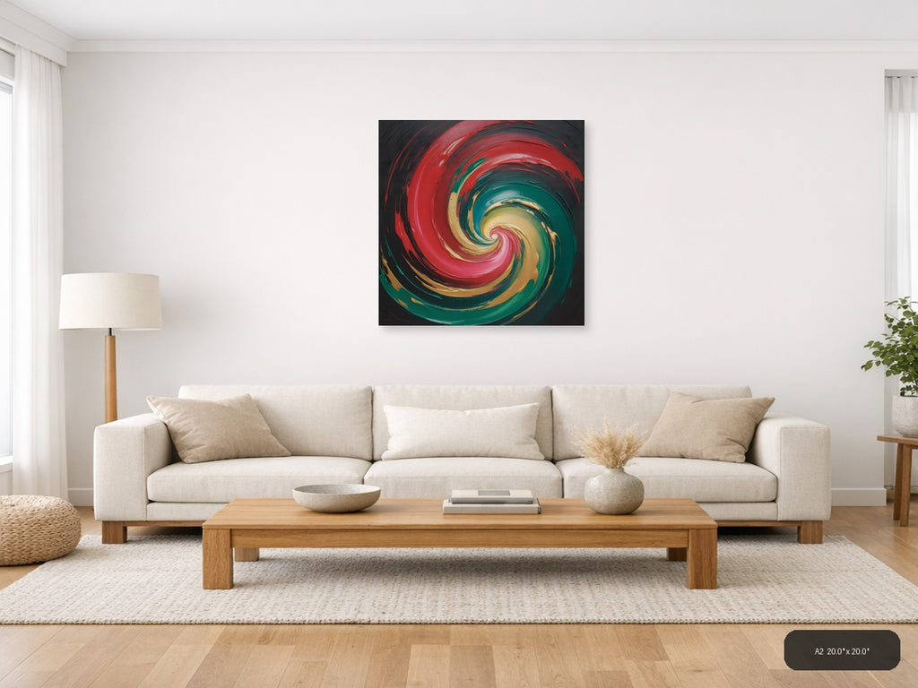 Colorful Abstract Spiral Red Green Gold Wall Art — A2 / Living Room