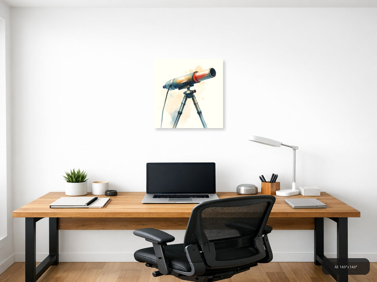 Vintage Telescope Watercolor Illustration Wall Art — A3 / Office