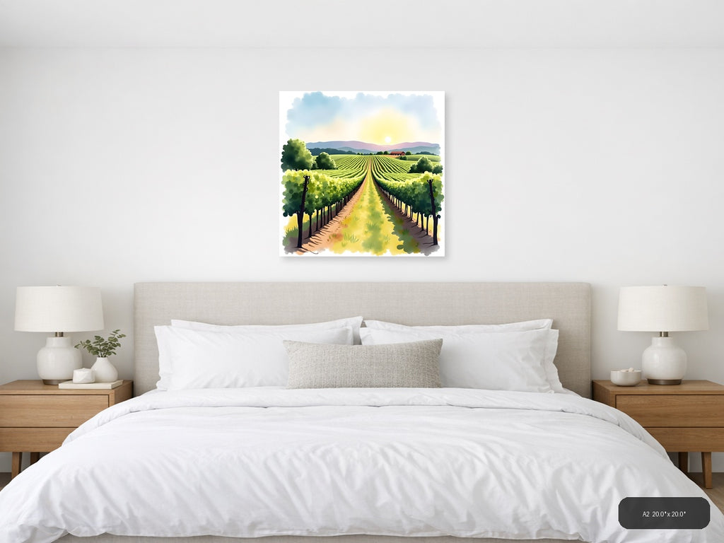Vineyard Landscape Watercolor Wall Art — A2 / Bedroom