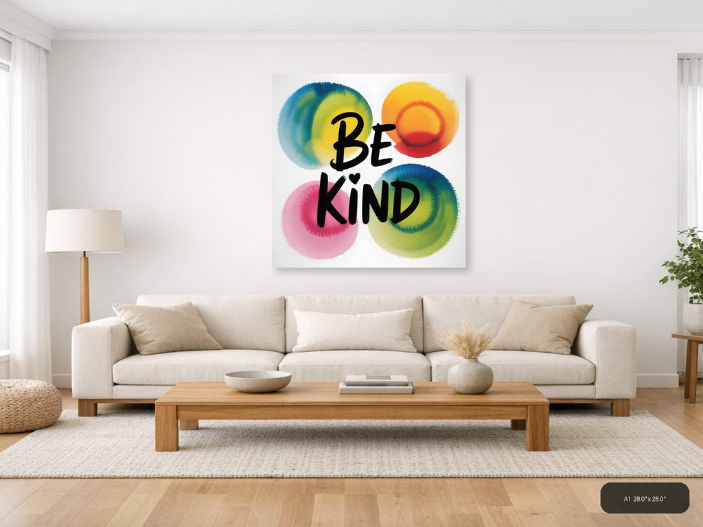 Be Kind Watercolor Circles Colorful Motivational Wall Art — A1 / Living Room