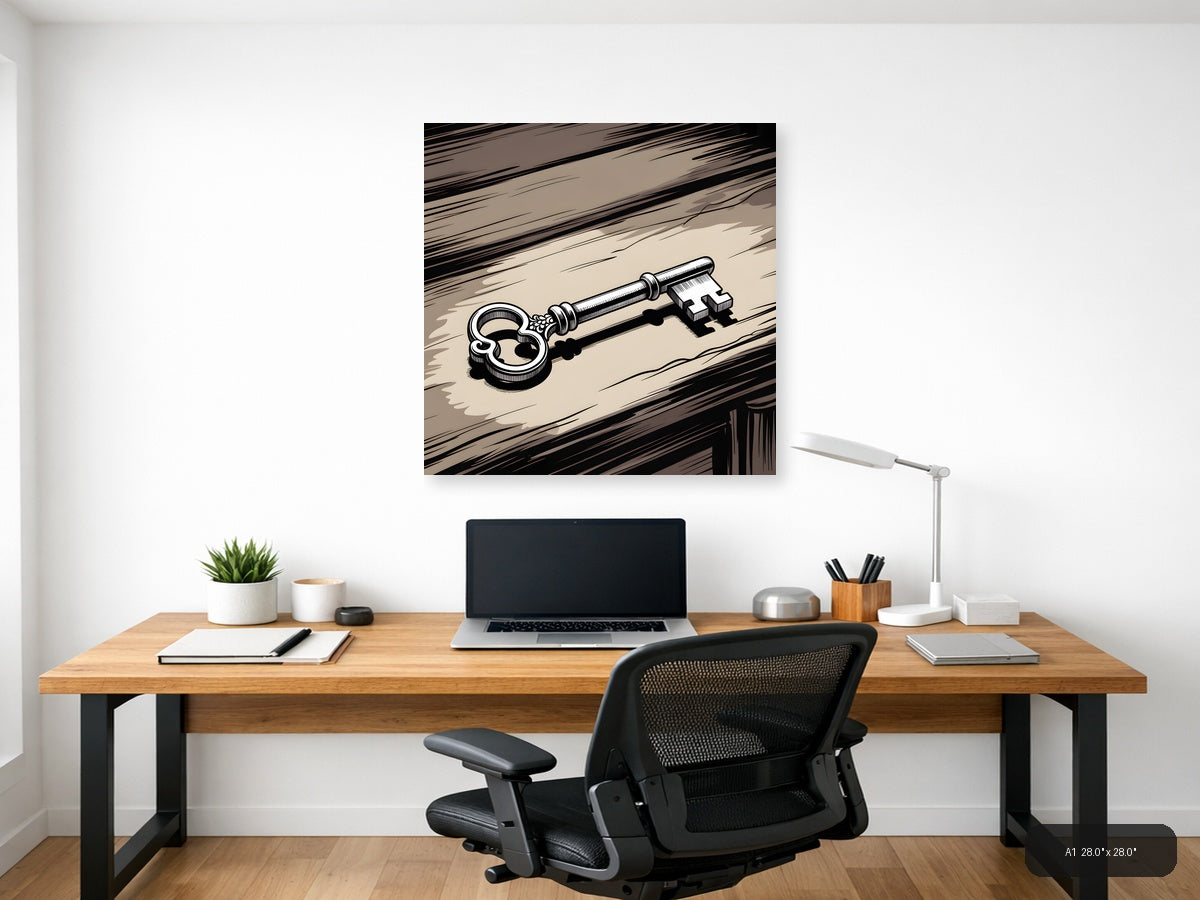 Ornate Skeleton Key Line Art Wall Art — A1 / Office