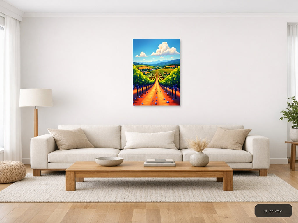 Vibrant Vineyard Valley Abstract Landscape Wall Art — A2 / Living Room