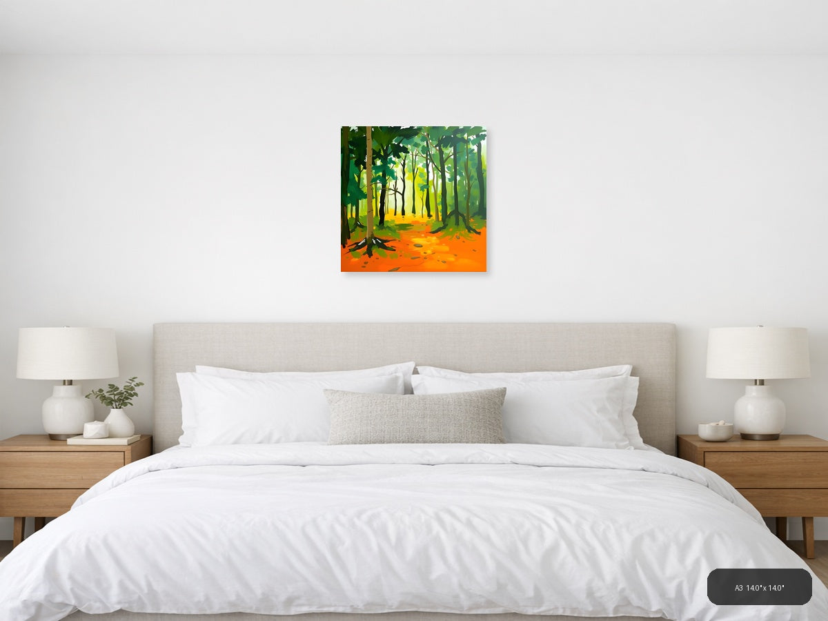 Abstract Forest Path Orange Floor Modern Wall Art — A3 / Bedroom