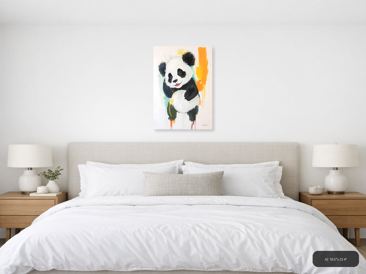 Smiling Panda Abstract Watercolor Portrait Wall Art — A2 / Bedroom