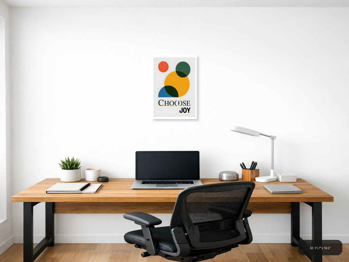 Choose Joy Minimalist Geometric Circles Wall Art — A3 / Office