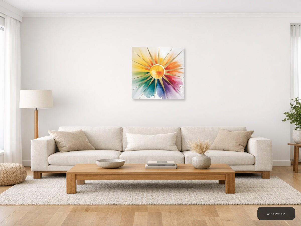 Golden Sun Watercolor Chakra Spectrum Wall Art — A3 / Living Room