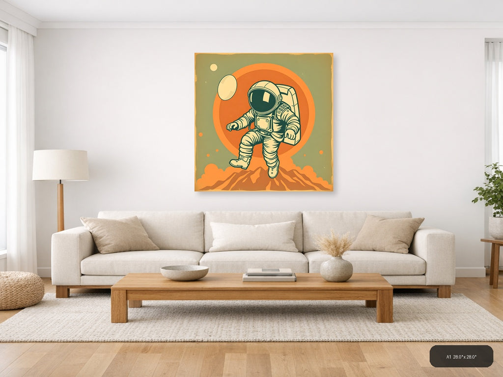 Vintage Astronaut on Mars - Retro Space Wall Art — A1 / Living Room