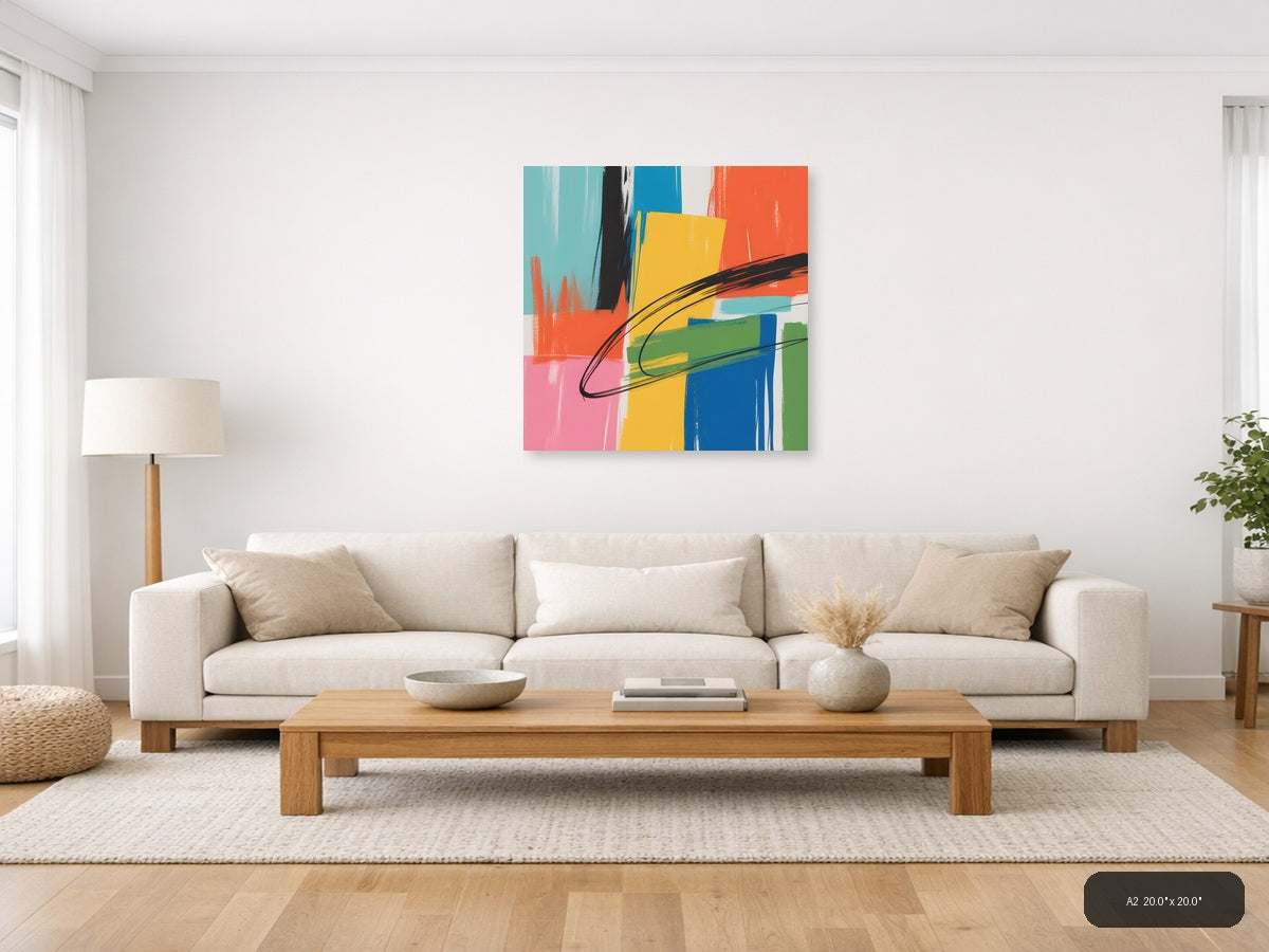 Vibrant Abstract Geometric Brushstrokes Square Wall Art — A2 / Living Room