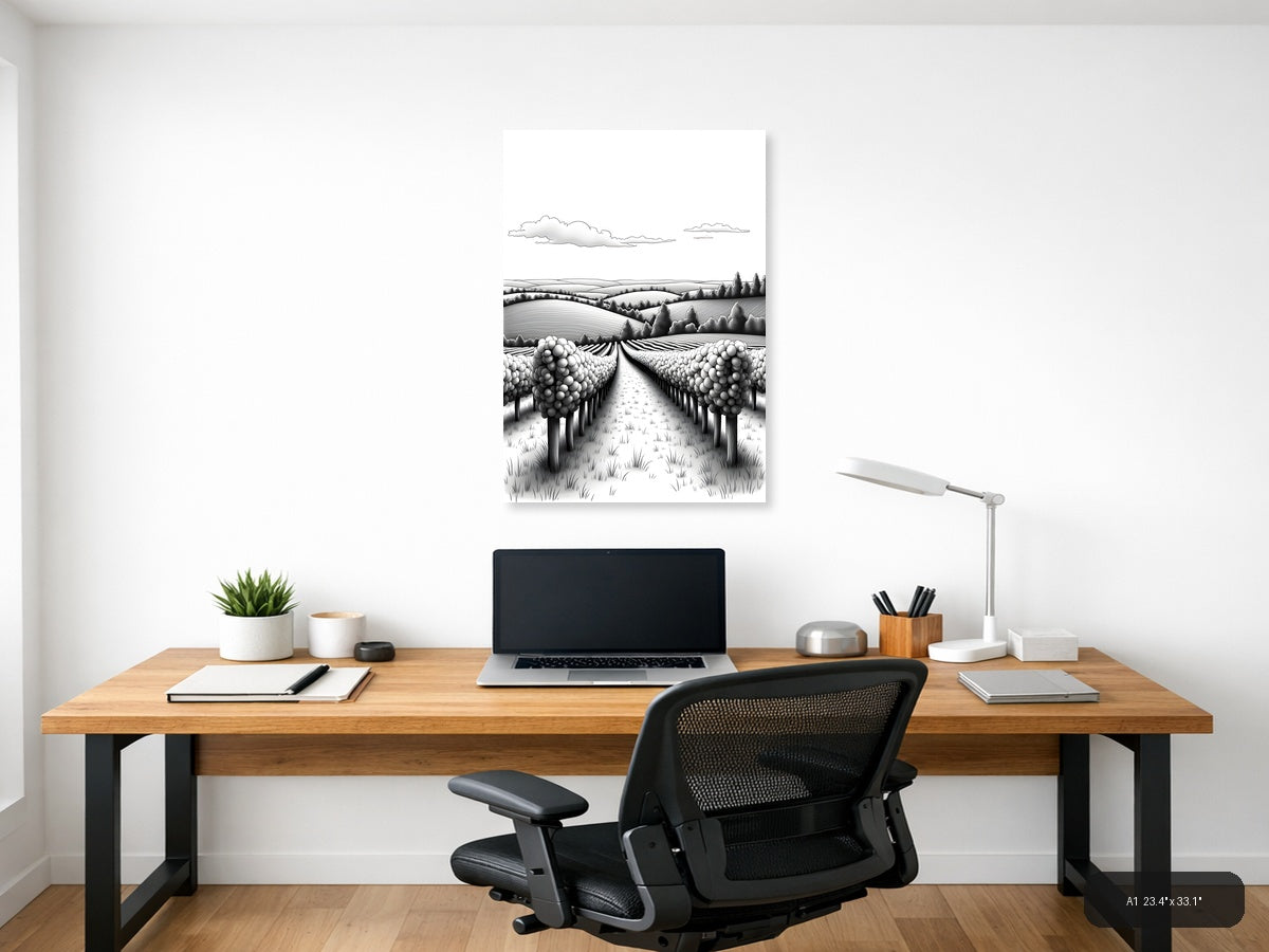Orchard Farm Landscape Line Art Wall Art — A1 / Office