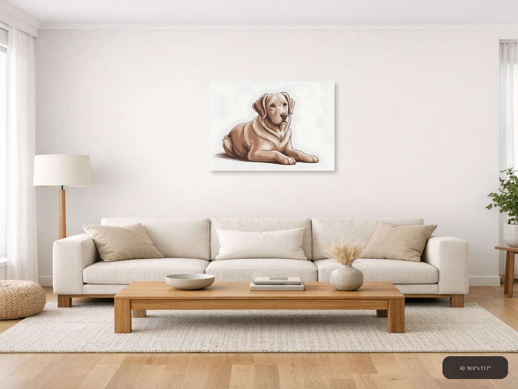 Golden Retriever Dog Portrait Minimalist Wall Art — A3 / Living Room