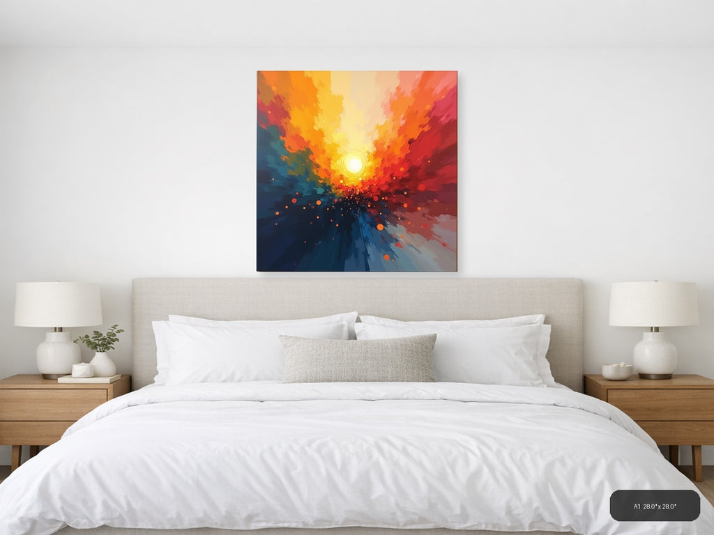 Abstract Radiant Sunset Explosion Orange Red Wall Art — A1 / Bedroom