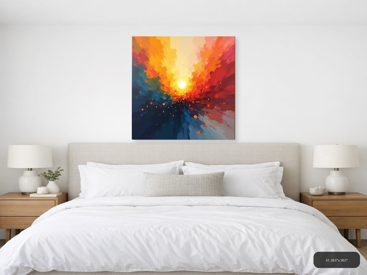 Abstract Radiant Sunset Explosion Orange Red Wall Art — A1 / Bedroom